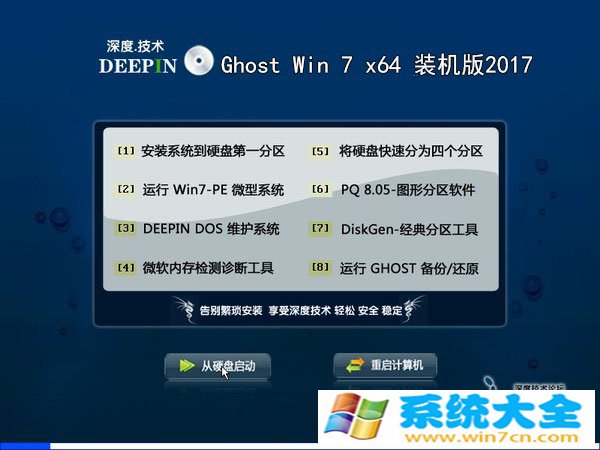 深度系统GHOST WIN7x64位装机版V2017-10  完美已激活