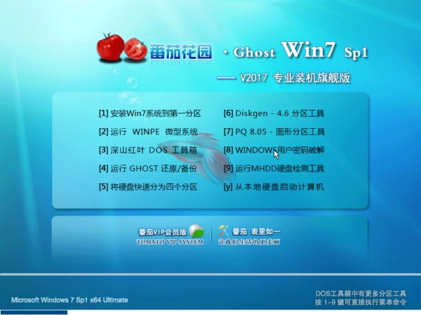 番茄花园GHOST WIN7 SP1 64位 装机版 V201707